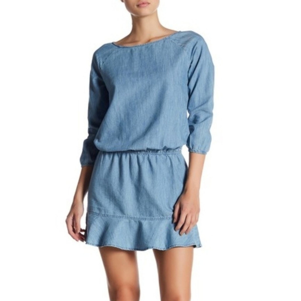 Soft Joie Arryn Light Blue Chambray Wash Long Sleeve Dress- Xs